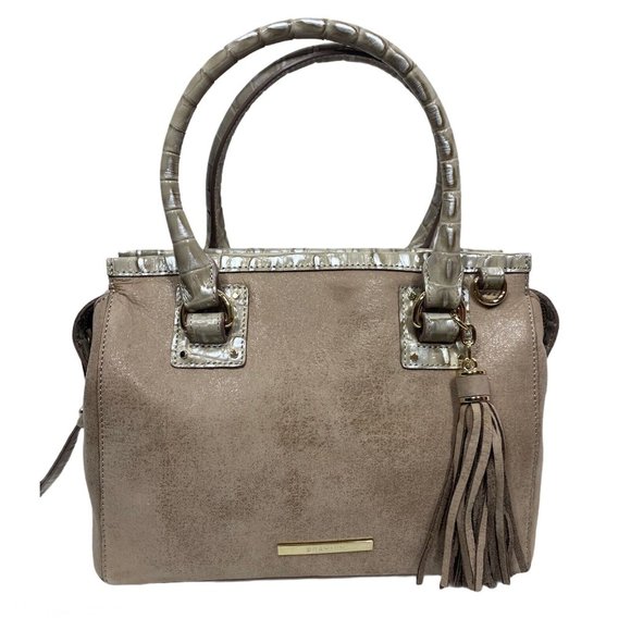 Brahmin Mini Schooner Satchel/Shoulder Bag in Warm Gray Reynolds NWT